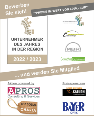 Start Wettbewerb Unternehmer des Jahres in der Region Reutlingen
