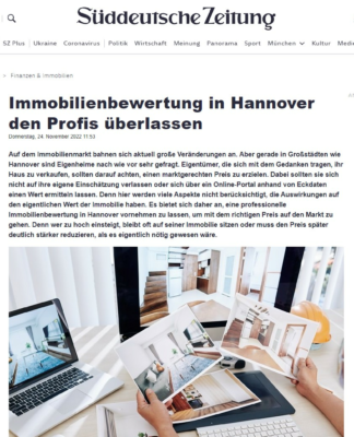 Süddeutsche Zeitung veröffentlicht Wissenswertes über professionelle Immobilienbewertung in Hannover