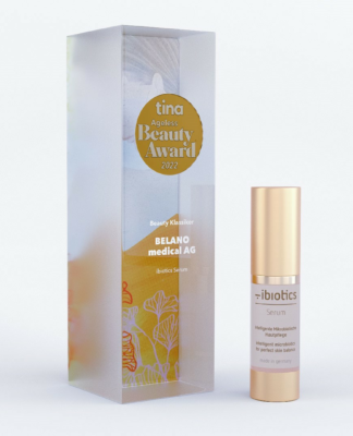 Beauty Award in Gold für Hautpflege ibiotics von BELANO medical