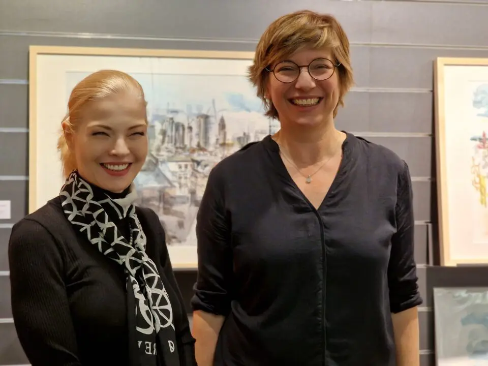 Barbara Hammes uns Sibylle Lienhard, Kunstausstellung im Hugendubel Frankfurt Steinweg