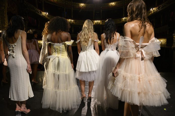 PARIS, FRANCE - SEPTEMBER 26: Models poses on the runway during Wild Rose & Sparrow SS25 PFW Runway Show, Nuit Au Ballet as part of Paris Fashion Week on September 26, 2024 in Paris, France. (Photo by Kristy Sparow/Getty Images for Wild Rose & Sparrow)