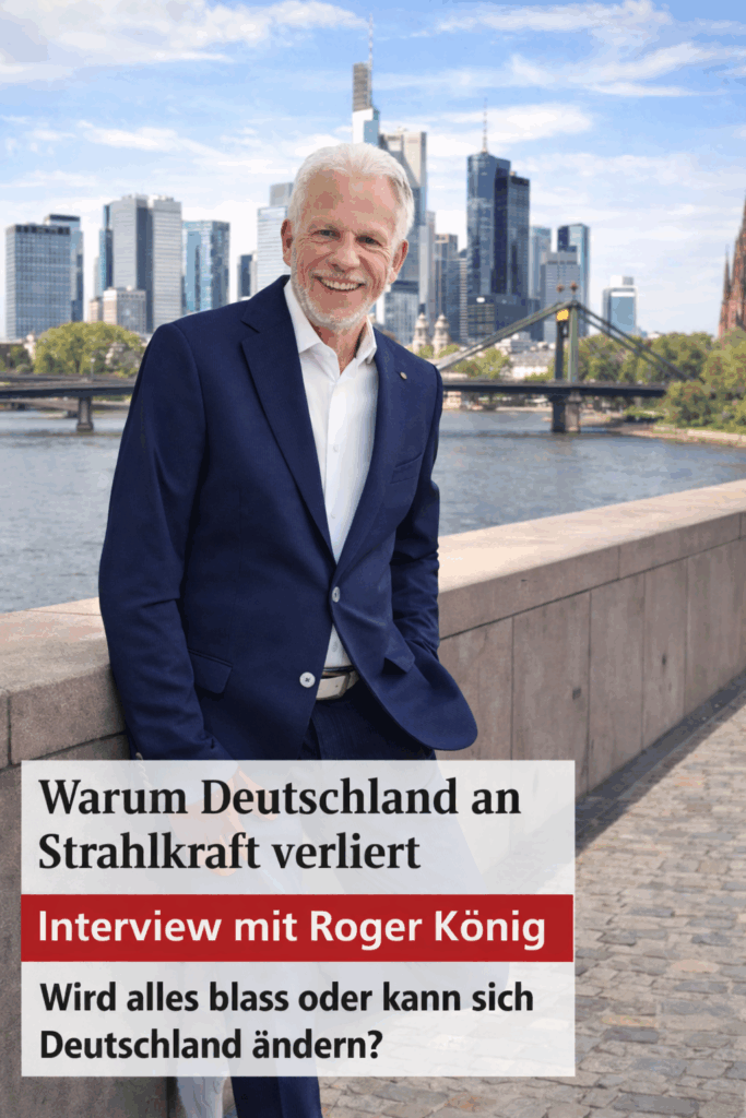 „Deutschland so blass? Roger König über Strukturverlust, Reformbedarf und neue Perspektiven“ 1 Deutschland so blass? – Roger König über Strukturverlust und Zukunftsperspektiven
Der Unternehmer und Autor Roger König analysiert in seinem aktuellen Buch Deutschland so blass? die gesellschaftlichen und wirtschaftlichen Herausforderungen Deutschlands.
