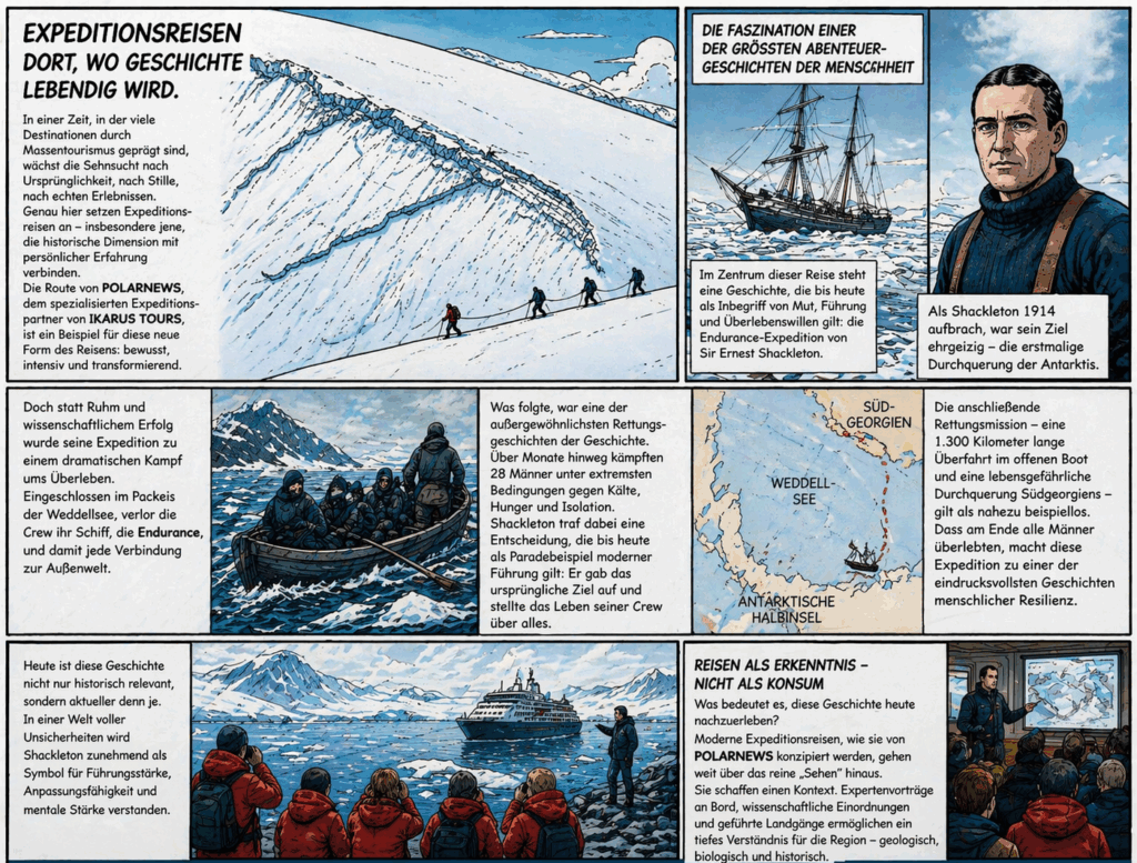 Auf den Spuren von Shackleton: Expeditionsreise Antarktis neu erleben | PolarNEWS & IKARUS TOURS 2 Auf den Spuren von Shackleton: Expeditionsreise Antarktis neu erleben | PolarNEWS & IKARUS TOURS