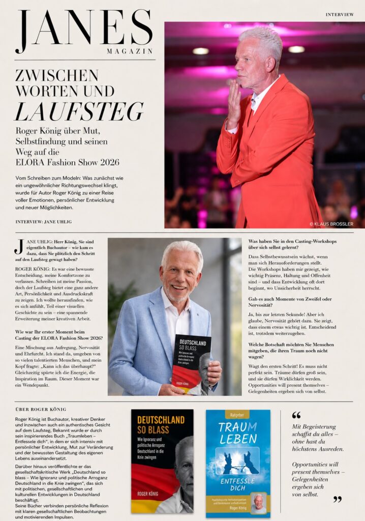 Roger König über Mut, Selbstfindung und seinen überraschenden Weg auf die ELORA Fashion Show 2026 1 Roger König Interview Janes Magazin Elora Fashion Show