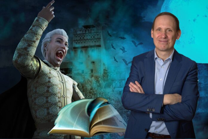 Stadtrat Dr. Peter Siemsen stieß auf eine mögliche Verbindung zwischen Haar und Bram Stokers „Draculas Gast“. Seine spannende Hypothese führte zu einem Wikipedia-Eintrag. (Foto: Privat, Hintergrundmotive: Pixabay)